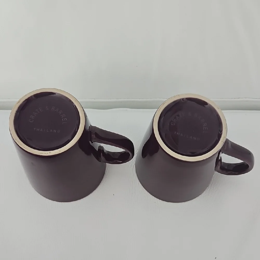 Pair Of Vintage Crate & Barrel Elegant Purple Ceramic Mugs Collection Max PLUM
